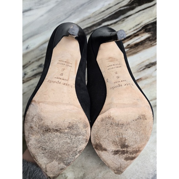 Kate Spade New York  Pointed Toe Pump Stiletto Black Leather Made In Italy 9  US - Picture 9 of 12